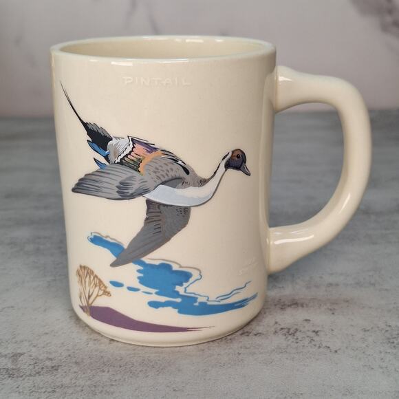 Vintage NED SMITH Game Birds Water Fowl Coffee Mug Set of 4 Made In USA Cabin - Picture 3 of 16